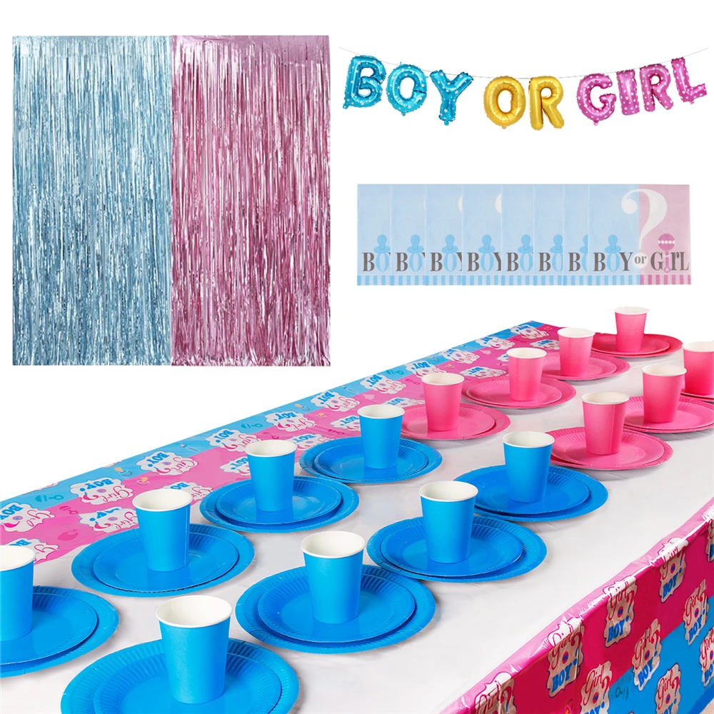 Staraise Boy or Girl Disposable Tableware Set For Birthday Party Decor Blue Pink Rain Curtain Tablecloth Party Supplies