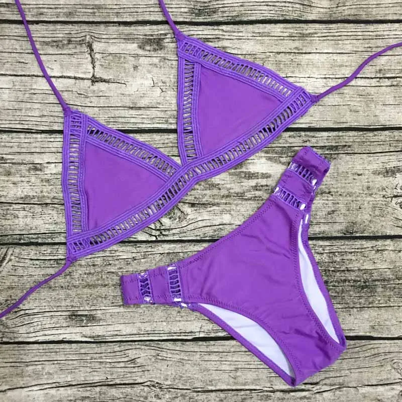 

2016 Sexy Handmade Purple Crochet Bikini Set Female Swimwear Swimsuit White Crochet Bathing Suit maillot de bain