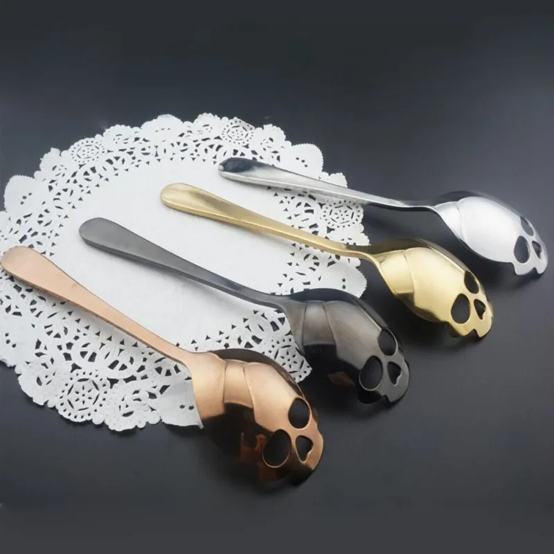 

Stainless Steel Skull Sugar Spoon Creative Skull Shape Coffee Spoon Dessert Bar Spoon Ice Cream Candy Teaspoon Kitchen Tableware