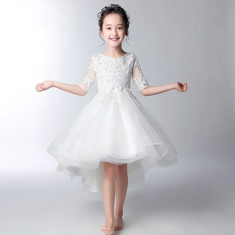 

Gorgeous White Half Sleeve Beading Princess Flower Girl Dresses Evening Graduation Pageant Holiday Party Performance Show Dress