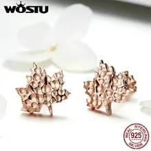 WOSTU, 925 пробы, серебряные серьги, кленовые листья, лист, розовое золото, циркон, серьги-гвоздики для женщин, свадебные, обручальные ювелирные изделия, FIE536