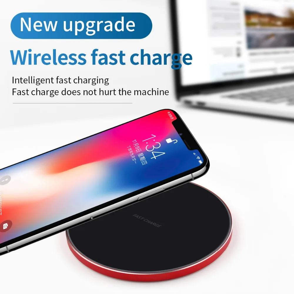 

Wireless Charger 10W Ultra-thin Fast Charging Pad Signal Light Ultra-Safe Charging Pad For iPhone 8/ 8 Plus/ X, Samsung