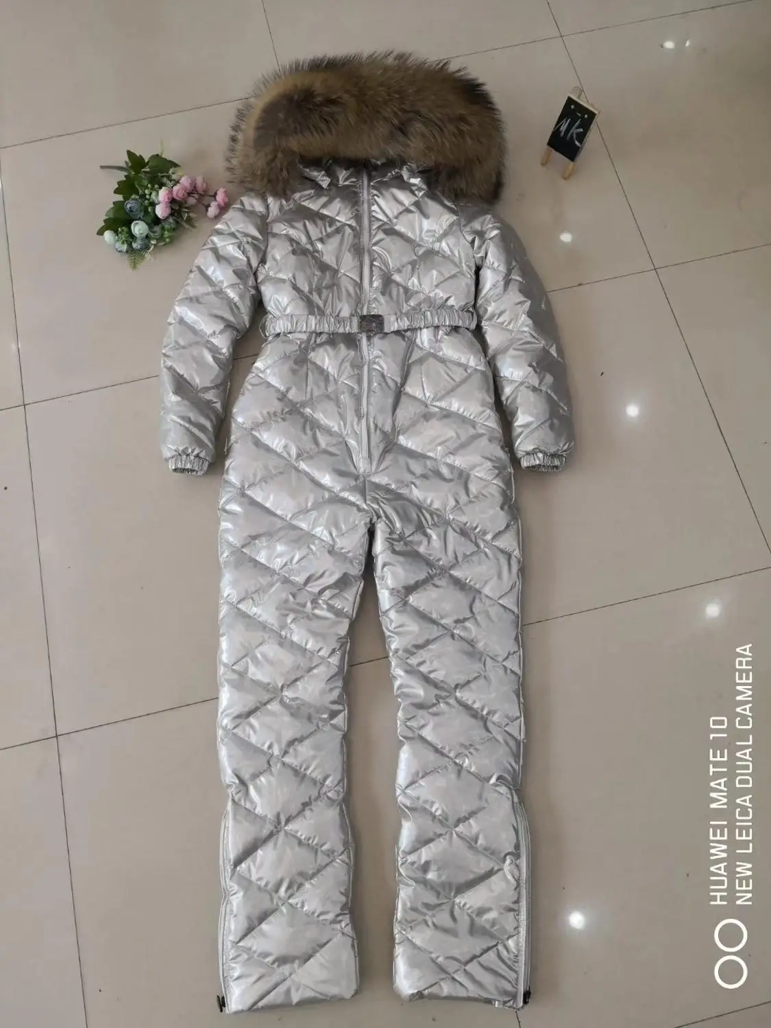Женский комбинезон с капюшоном зимний из натурального меха Размеры M L XL