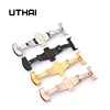 UTHAI T02 Automatic Double Click Butterfly Buckle Watch Push Button Fold Deployment Clasp Silver Watchband Strap 12-24mm ► Photo 3/5