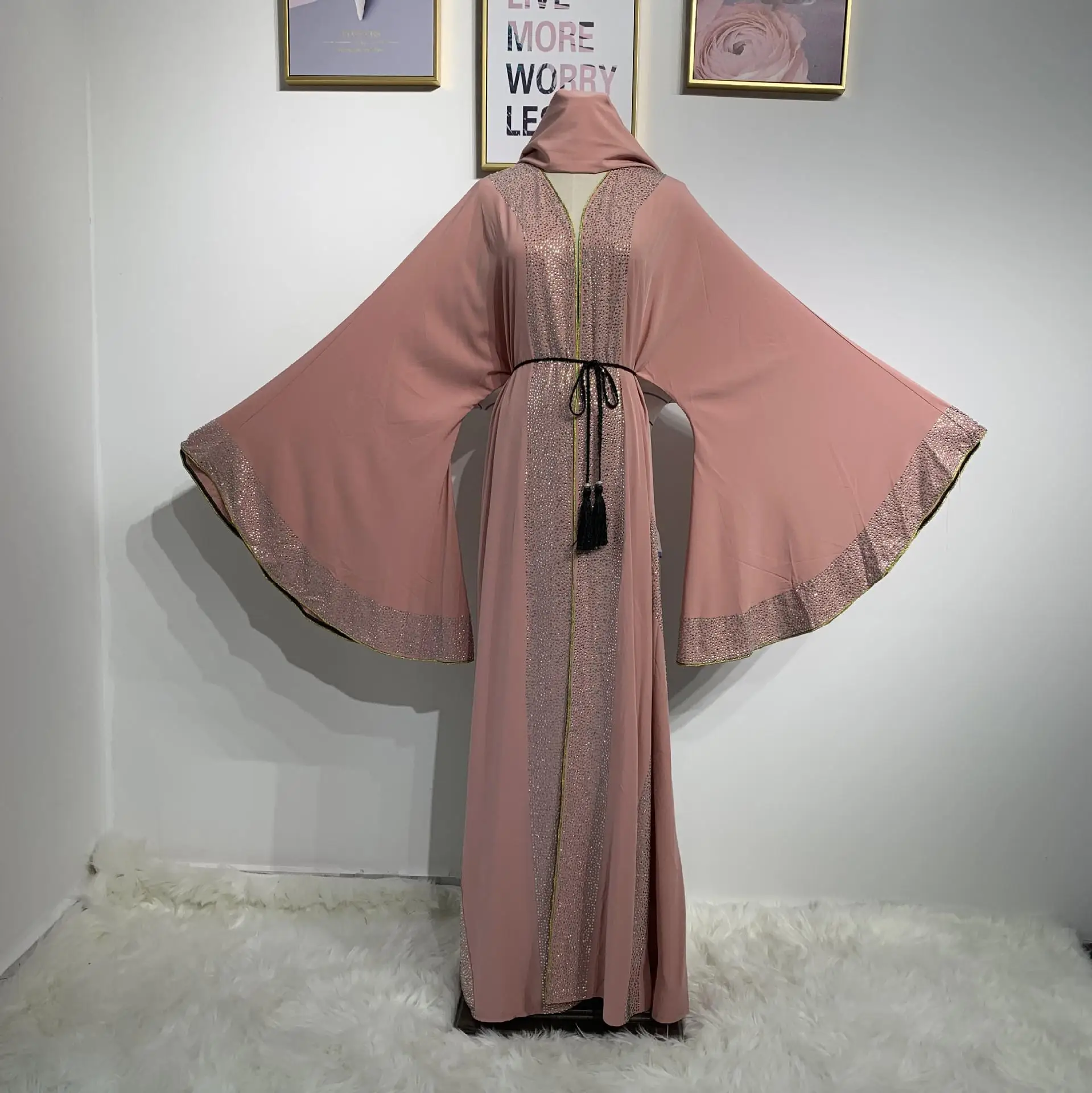 Дубай Абая свадьба Абая s бурха фараша Jalabiya Макси платье кафтан кимоно платье Элегантный Стразы Роскошная с расклешенными рукавами халат