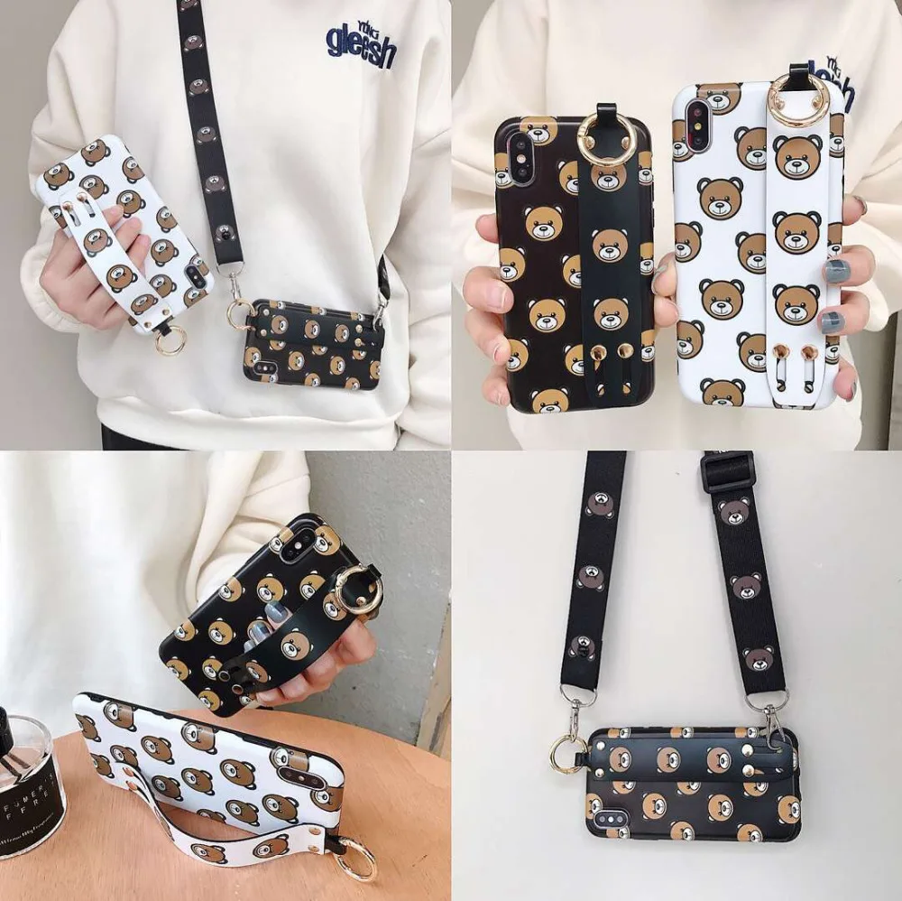 

maosenguoji fashion Luxury cute cartoon Wristband funny Bear head Mobile Phone Case for iphone 6 6s 6plus 7 8 plus X XR XS MAX