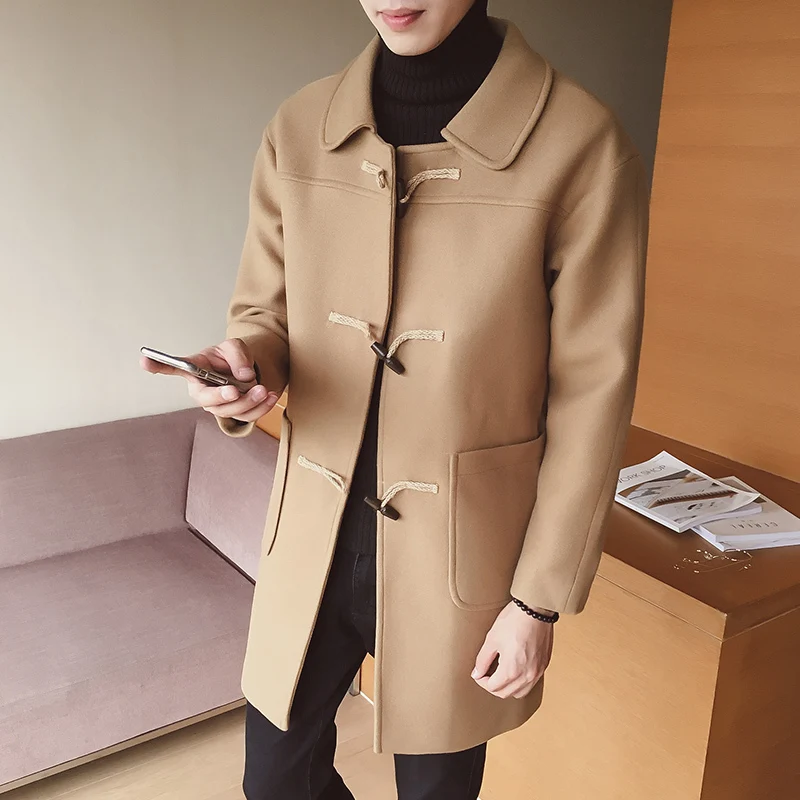 

2018 Autumn Winter Overcoat Men Causual Business Outwear Man Abrigo Hombre Horn Buckle Male Coat Style Men Trench Mantel Wolle