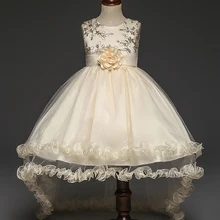 New Trailing Gold Wire Embroidery Flower Girl Dress Sequined Wedding Princess Party Prom Dress Teenagers Swallowtail Clothing gold wire embroidery flower girl dress sequined mesh trailing girls wedding drag the floor princess party dress girls clothing