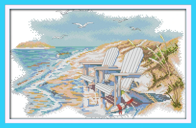 

A quiet beach, counted printed on fabric DMC 14CT 11CT Cross Stitch kits,embroidery needlework Sets, Home Decor