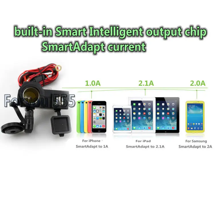 Smartphone iPhone Android Tablet Cigarette Lighter Dual USB Charger For BMW Harley Honda Yamaha Suzuki Kawasaki