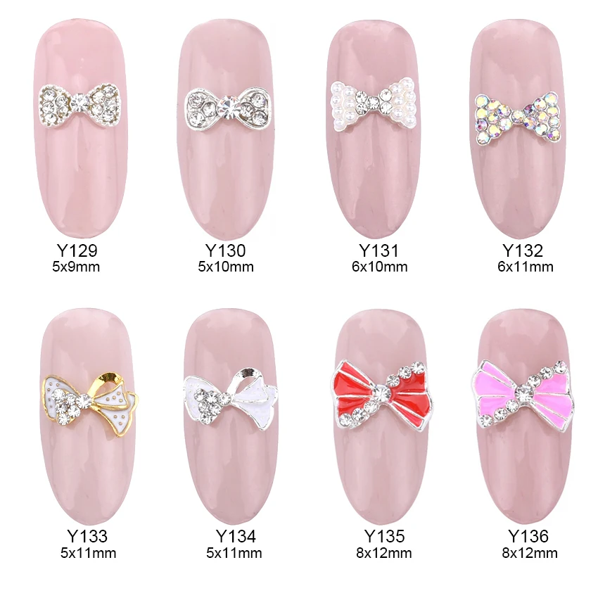 

10pcs bow tie designs for nails art dekor glitter rhinestones crystal 3d nail unhas nailart tool DIY accessories Y129~136
