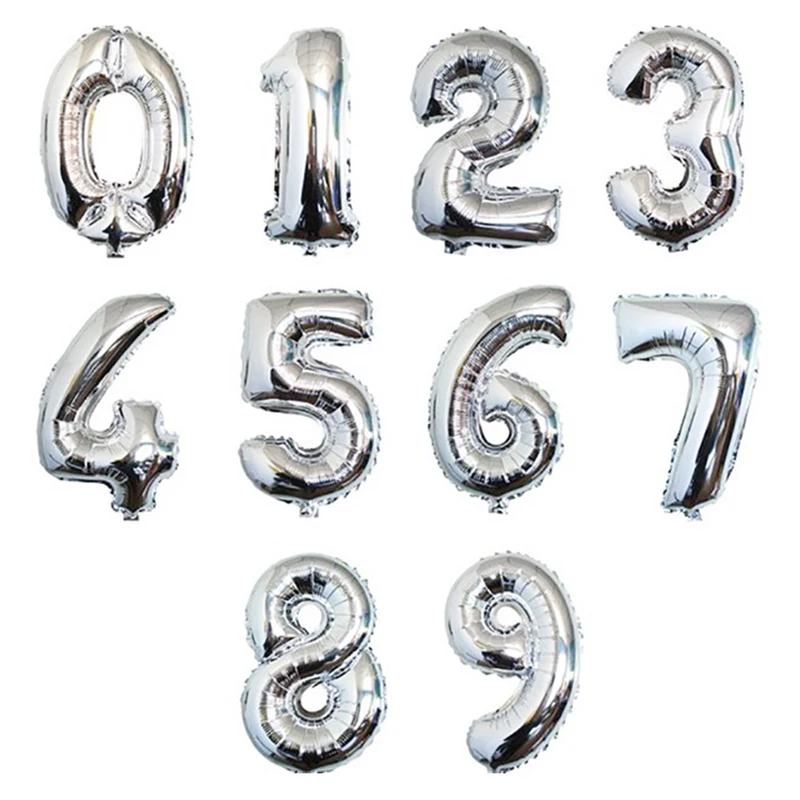 Large Big Silver aluminum foil number balloon huge 1 2 3 4 5 6 7 digit air balloons Evening Birthday day Party figure airballoon