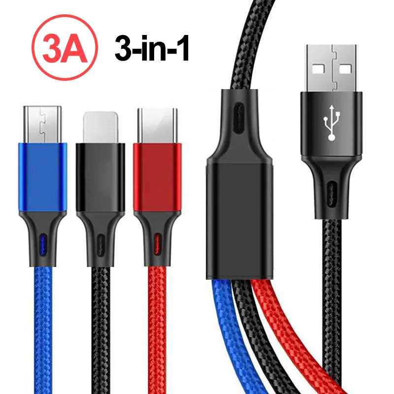 

3 in 1 USB Cable Extension Phone Connector Charger Cord for Cell Phone Tablet Charging Cable Micro USB Type C Charger Cable