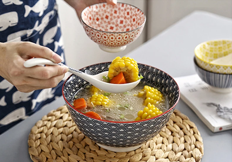 Керамическая миска для супа из лапши и риса, многоузорная столовая посуда в японском стиле, модная, простая, ретро, домашняя, CTP19037
