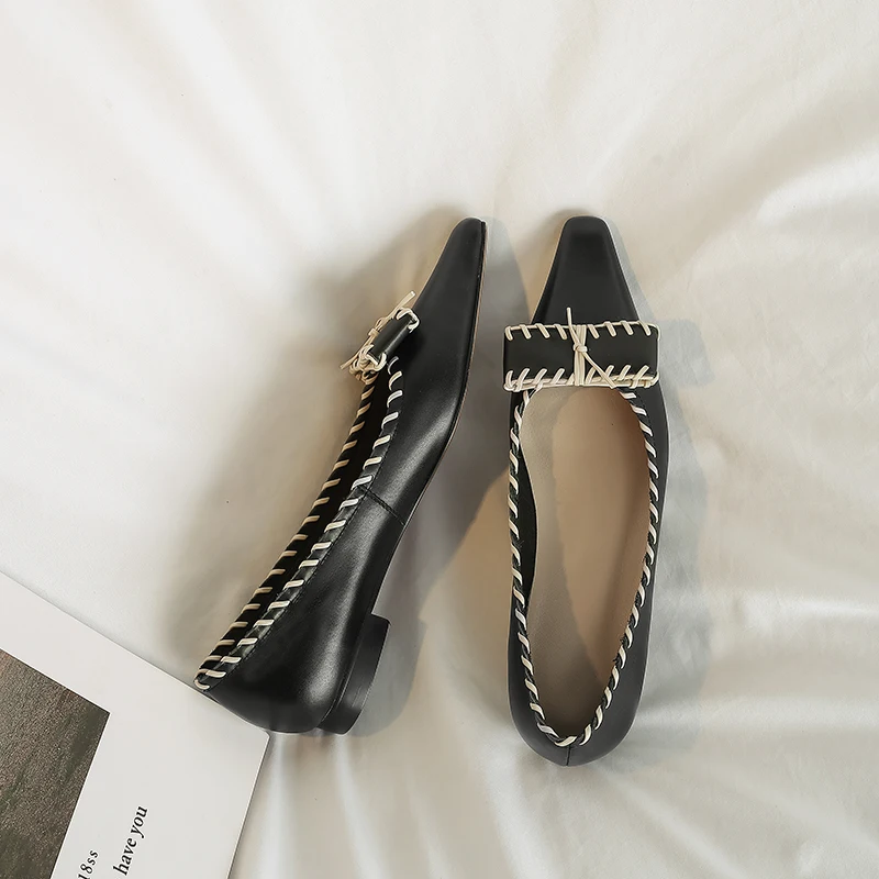 Bas 100 Automne Appartements Femmes Plat Noir Cuir Mocassins Pointu Bout Arc Chaussures Vache Femme Talon blanc Avec En Casual ZwHnWrAqxZ