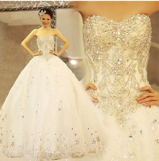 2019 calidad de cristal brillante de diamantes de lujo boda vestido