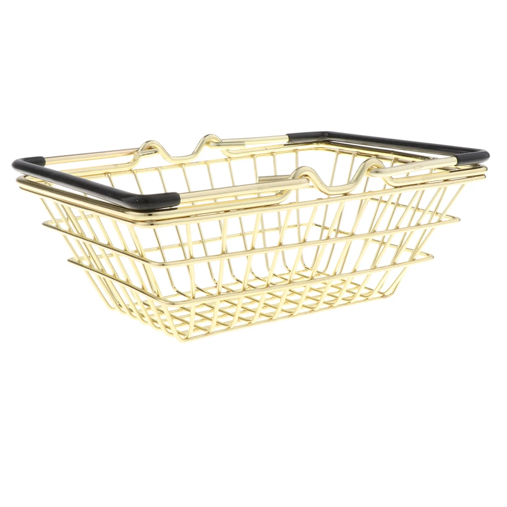 Mini Shopping Basket with Metal Frame, Creative Desk Holder Storage Toy, Kids Role Play Toys  