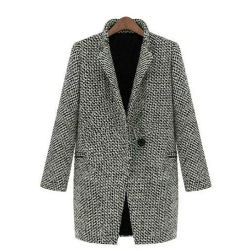 

Nice Womens Wool Woolen Pop Sale Middle Long Coat Autumn Winter Fashion Plaid Thin Coat Single Buckle Extreme Western Style