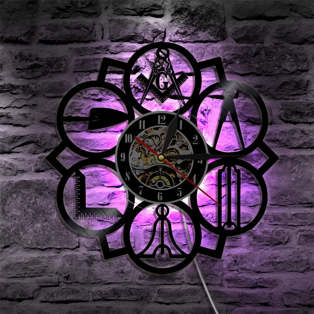 

Creative LED Wall Clock Battery Operated non Ticking Glow in Dark Seven Colors Change Home Decor Silent 12 inch