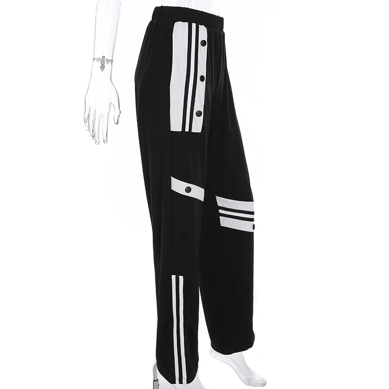 FBE&CDG Women High Waist Wide Leg Pants Black Patchwork Black Loose Women's Pants 2018 Fashion Streetwear Sweat Pants Trousers Pants