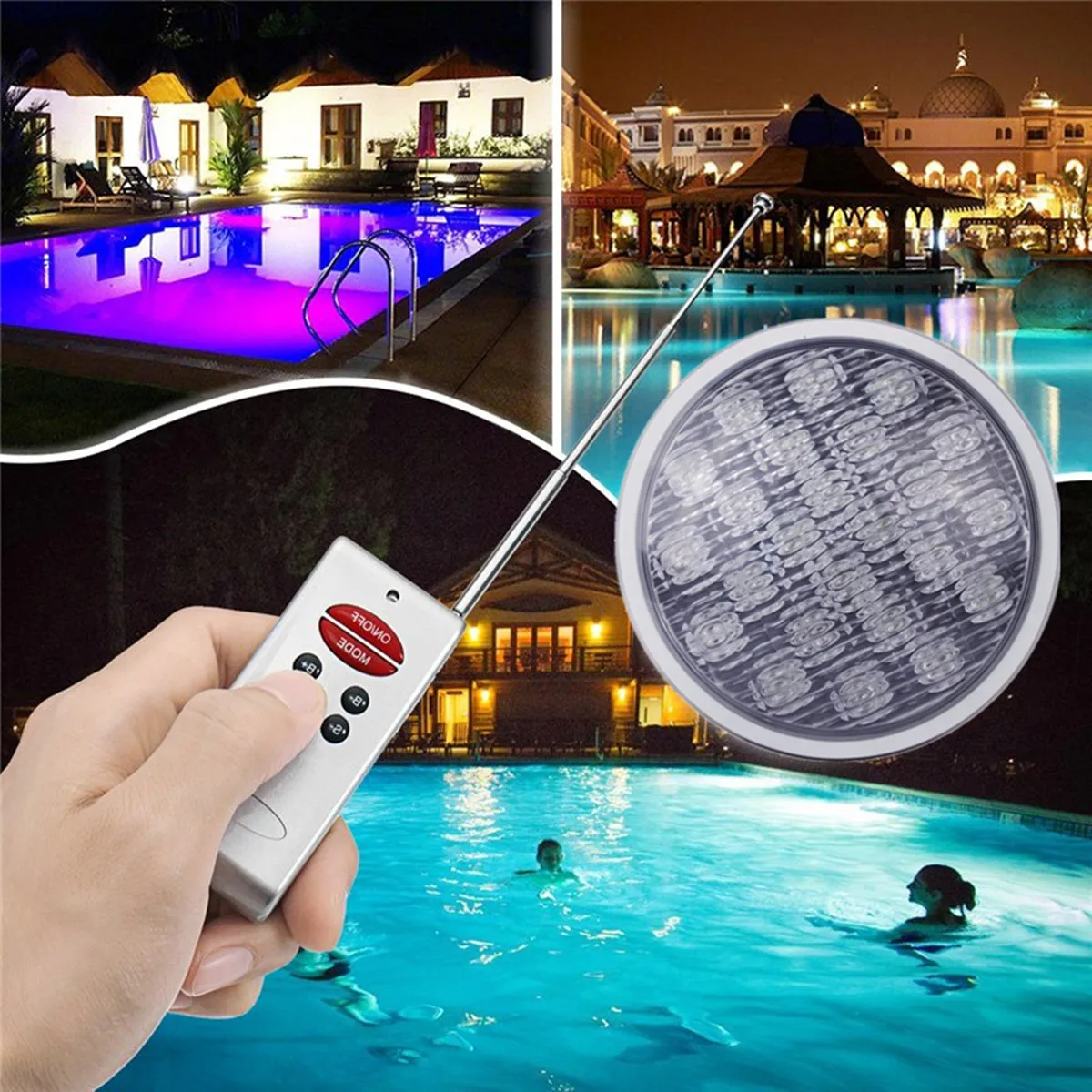 

Swimming Pool Bright Light + Remote Control 16 Color 12-24V 18W IP68 LED RGB Underwater 90Pcs SMD 2835 Lamp Beads LEDS White ABS
