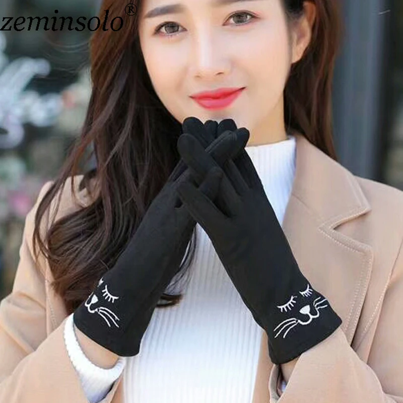 New Style Luxury Brand Female Gloves For Touch Screens Mittens Winter Warm Wool Butterfly Gloves Long Leather Solid Gloves Women