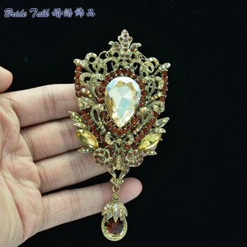 

Fashion Vintage Style Flower Brooch Pins Pendant Brown Tear Drop Rhinestone Crystal Brooches for Women 8806450
