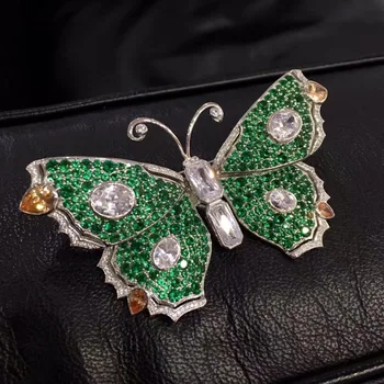 

cute romantic butterfly brooch green color 925 sterling silver top quality luxury fine women jewelry free shipping