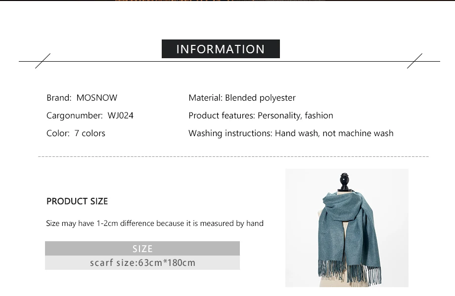 Women's Cashmere Scarf Winter Pashmina Solid Woman Fashion Scarves&Shawl Lady's Knit Shawl Long Scarf Wraps Size180cm65cm (2)