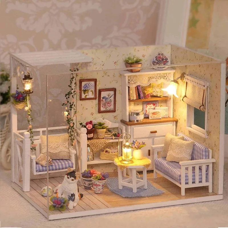 1/24 DIY Miniatur Puppenhaus Kit mit Möbel Modell Kitten Tagebuch Kinder 