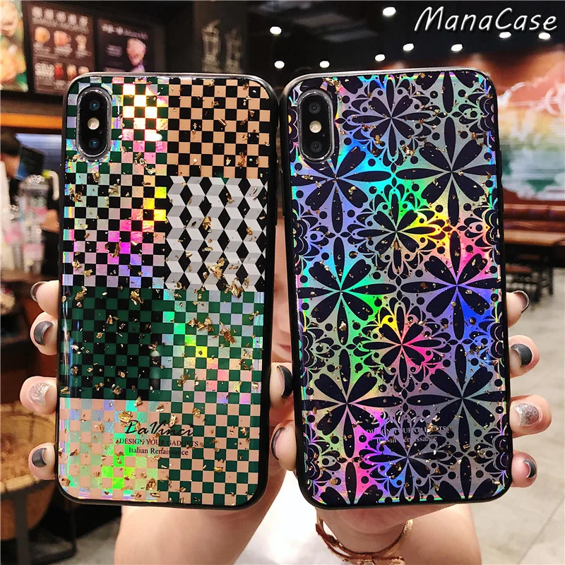 

Lxuruy Fashion Geometry Square Black Border Aurora Phone Case For iPhone X XS MAX XR 6 6s 7 8 Plus For TPU Back Cover Cases