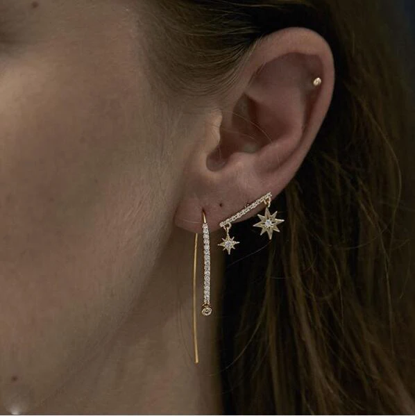 Fish Wire Cz Bar Earring For Women 925 Sterling Silver Long Ear Fish Wire Cz Bar Earring For Women 925 Sterling Silver Long Ear Thread Geometric Round Charm Simple Fashion Jewelry In Stud Earrings From