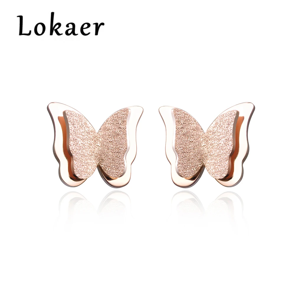 

Lokaer New Design Rose Gold Color Butterfly Stud Earrings For Women Stainless Steel Cute Girl's Earrings Jewelry E17030