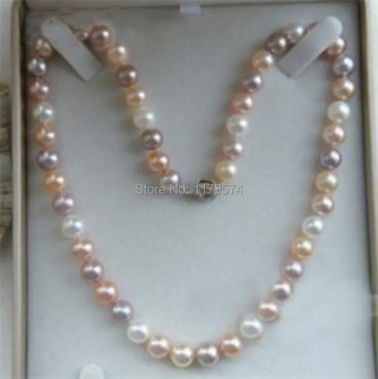 Natural 8 10 12 14mm Multicolor Akoya Cultured Shell Pearl Necklace 18/" AAA