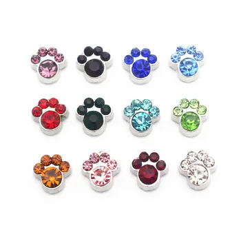 

12pcs/lot Crystal dog's paw Alloy Silver floating charms living glass memory floating lockets diy Accessory pendant