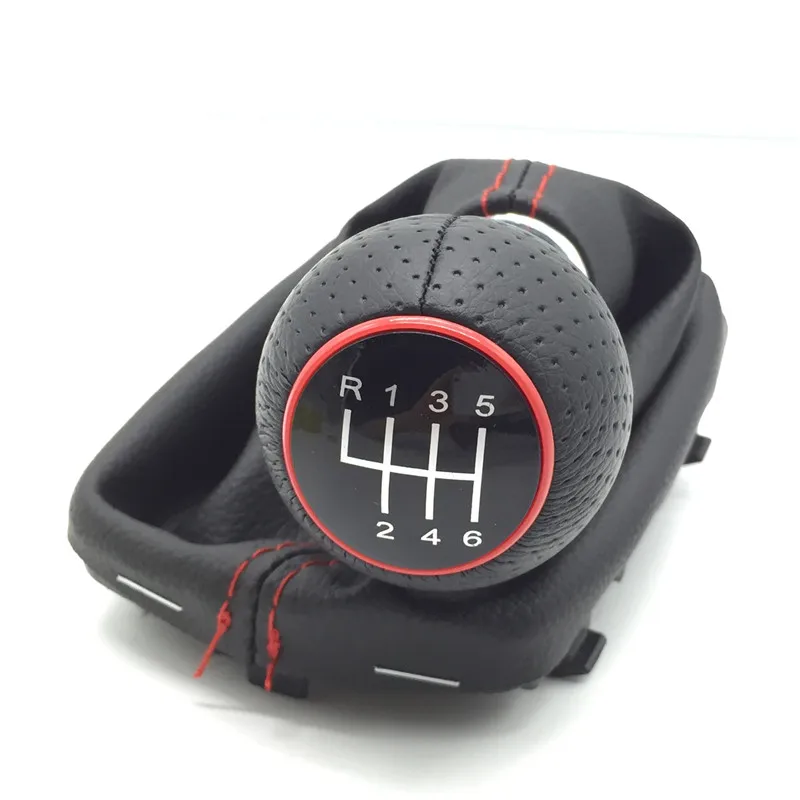 

5/6 Speed 12mm Car Gear Shift Knob Lever Stick Handle Gaiter Boot Cover Case Red Stitch For audi A3 S3 2001 2002 2003