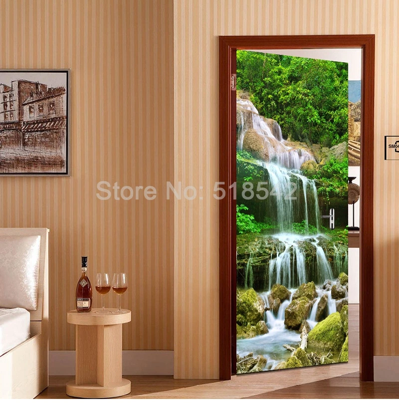 3D фото обои водопад природа пейзаж дверь стикер Декор для дома из ПВХ самоклеющиеся водонепроницаемые дверные наклейки настенная роспись