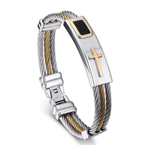 2016 New Gold Jesus Cross Bracelet Men Jewelry Stainless Steel Mens Rock Bracelets & Bangles Leather Pulseira Masculina YK3020
