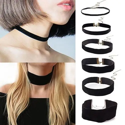 

Women Fashion Lady Black Velvet Choker Necklace Ribbon Gothic round Burlesque rope chain Simple Retro Jewelry 6/16/20/24/50cm