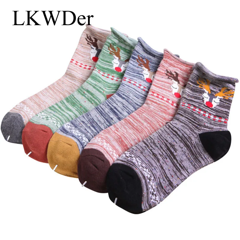 

2 Pairs Women Socks Vintage Sika Deer Happy Funny Christmas Socks Calcetines Autumn Winter Warm Combed Cotton Sock Meias Hosiery