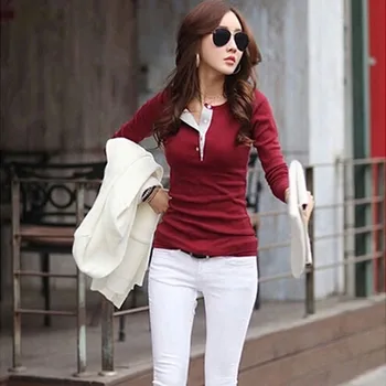 

Korean Women Long Sleeve Button Cotton Shirts Casual Slim Tops Blouse Sweater