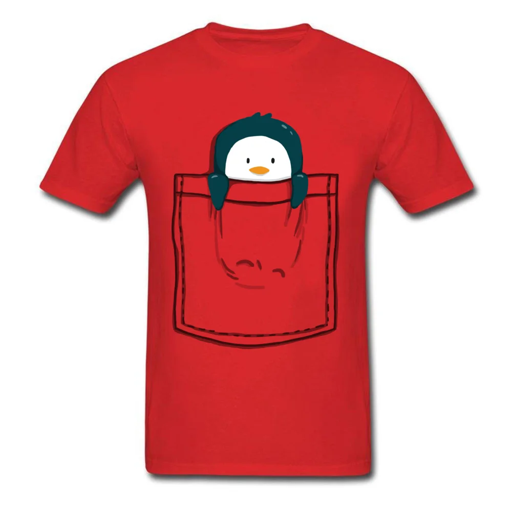 Pocket Penguin All Cotton Tops & Tees for Men Casual T Shirt Casual Funky Crew Neck Tees Short Sleeve Free Shipping Pocket Penguin red