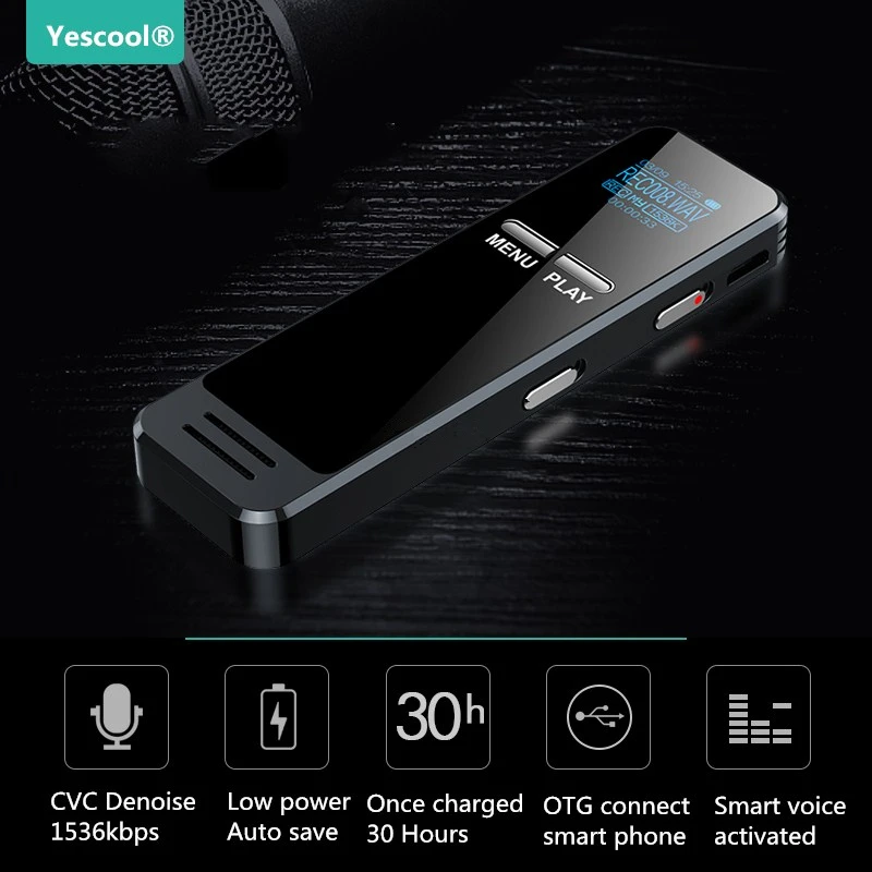 Yescool B9 16 Гб ультра долгое время denoise HD стерео компактный металлический мини портативный цифровой REC Диктофон MP3 диктофон черный