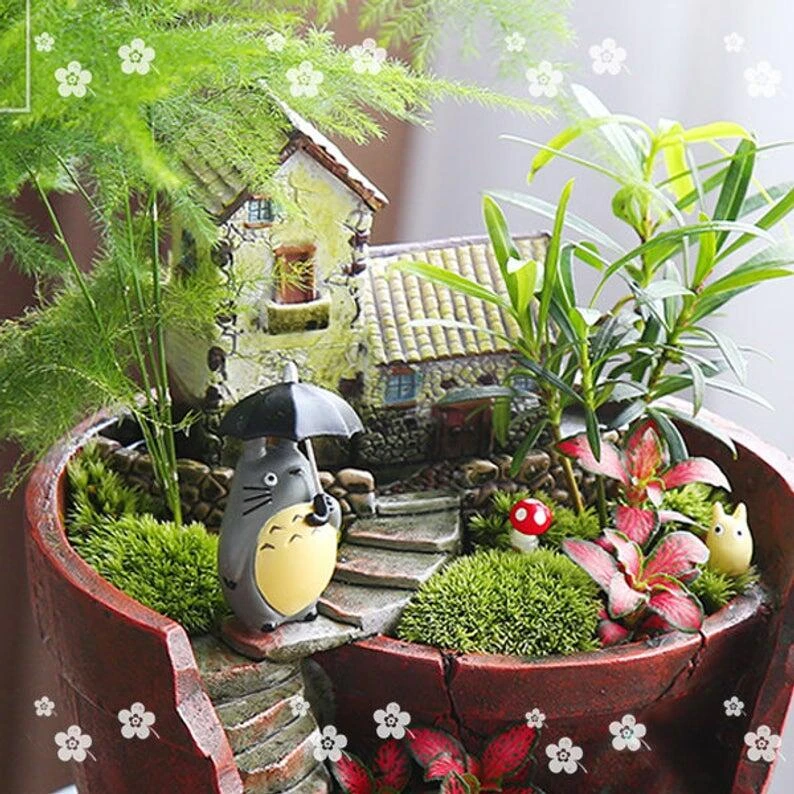 3 個ミニチュア大トトロと小型白トトロ赤キノコ ジブリ置物 妖精ガーデン用品テラリウムアクセサリー Aliexpress Home Garden