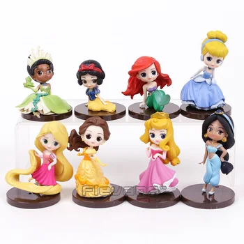 

Q Posket Princess Alice Tiana Snow White Rapunzel Ariel Cinderella Belle Aurore PVC Figures Girls Toys Gifts 8pcs/set
