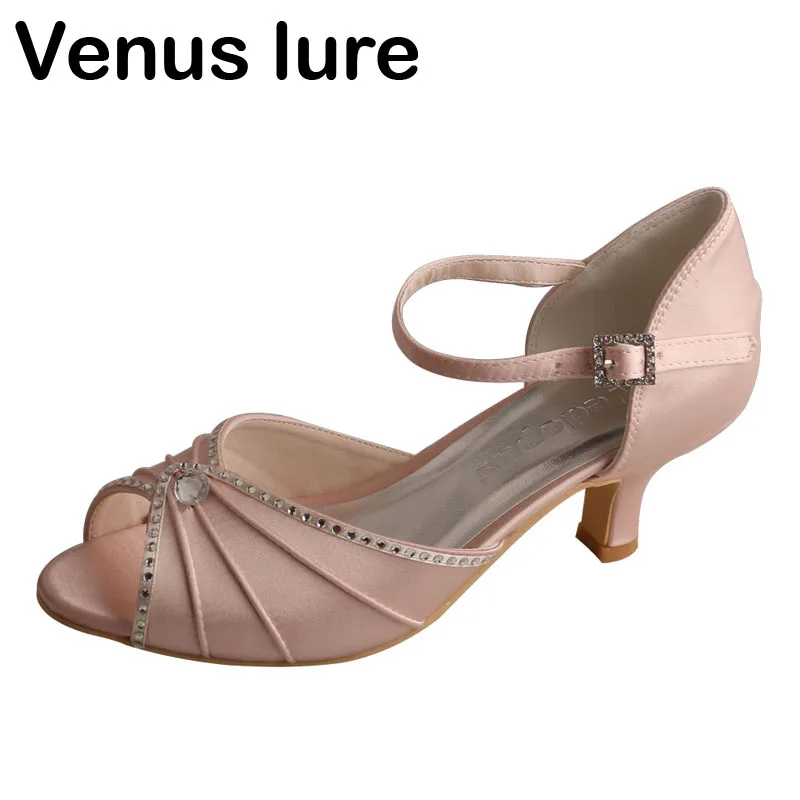 Venus lure Ladies Mary Jane Wedding Party Sandals for Women Blush Satin Bridal Court Shoes