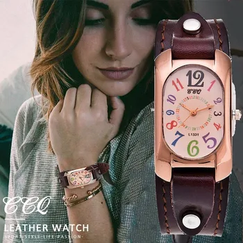 

CCQ Brand Fashion Genuine Cow Leather Wrist Watch Analog Women Casual Vintage Quartz Wrist Watch Relogio Feminino Gift Hot