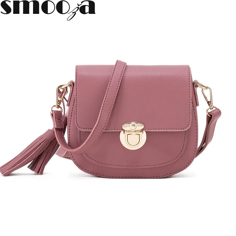 

SMOOZA tassel Bags For Women Messenger Bag 2019 saddle Crossbody Bags PU Leather Small fashion Vintage Shoulder Bags lock