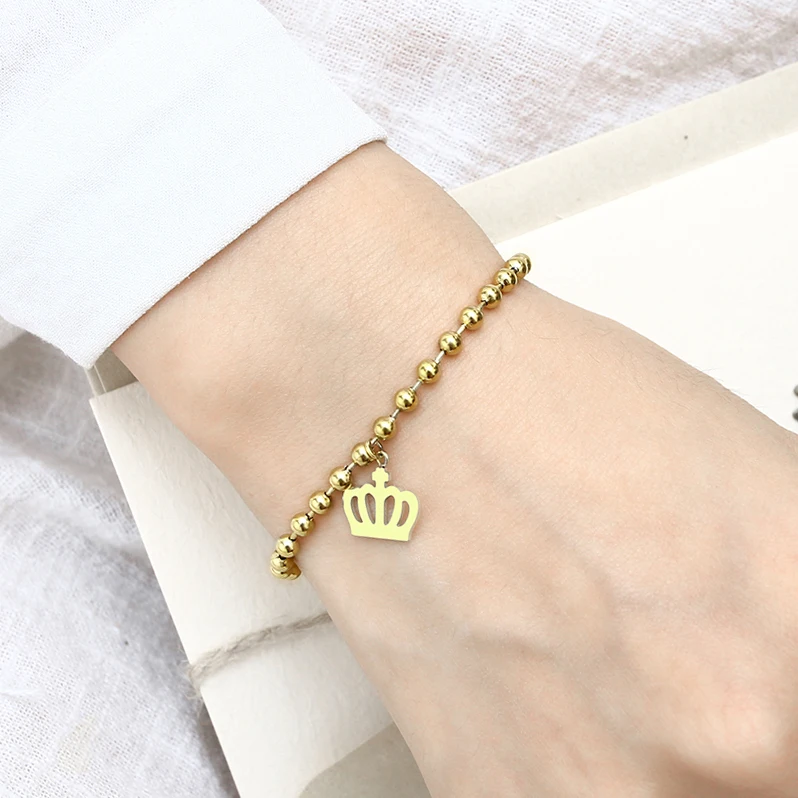 

PUN crown friendship chain link charm bracelets bangles for women personalized jewelry accessories female couple hand chain