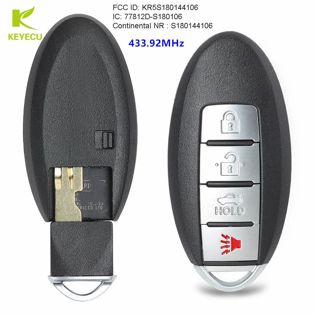 

KEYECU Replacement Smart Remote Car Key Fob 3+1 Button 433.92Mhz PCF7945 for Nissan Rouge 2014-2016 S180144106